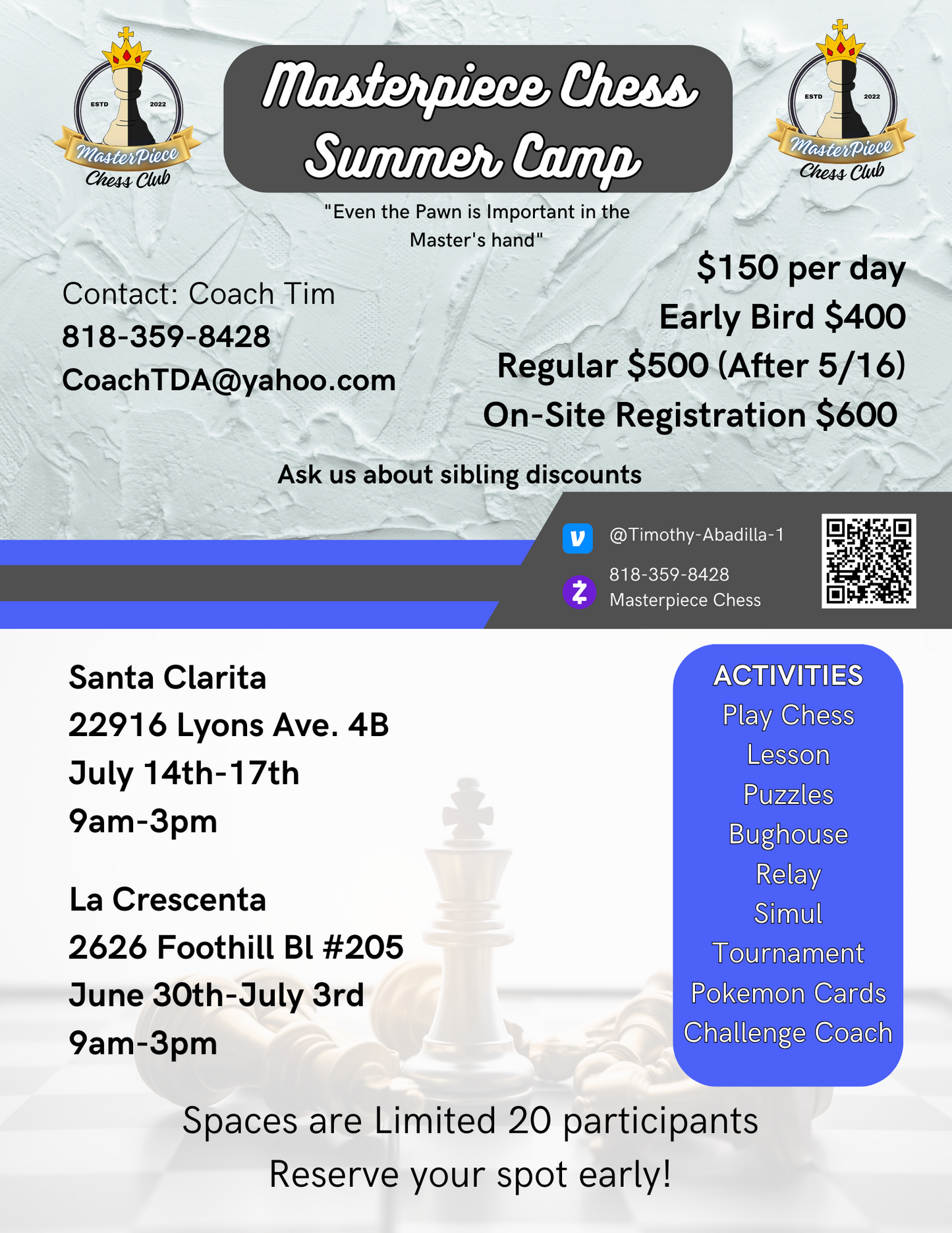 4 Day Masterpiece Chess Camp